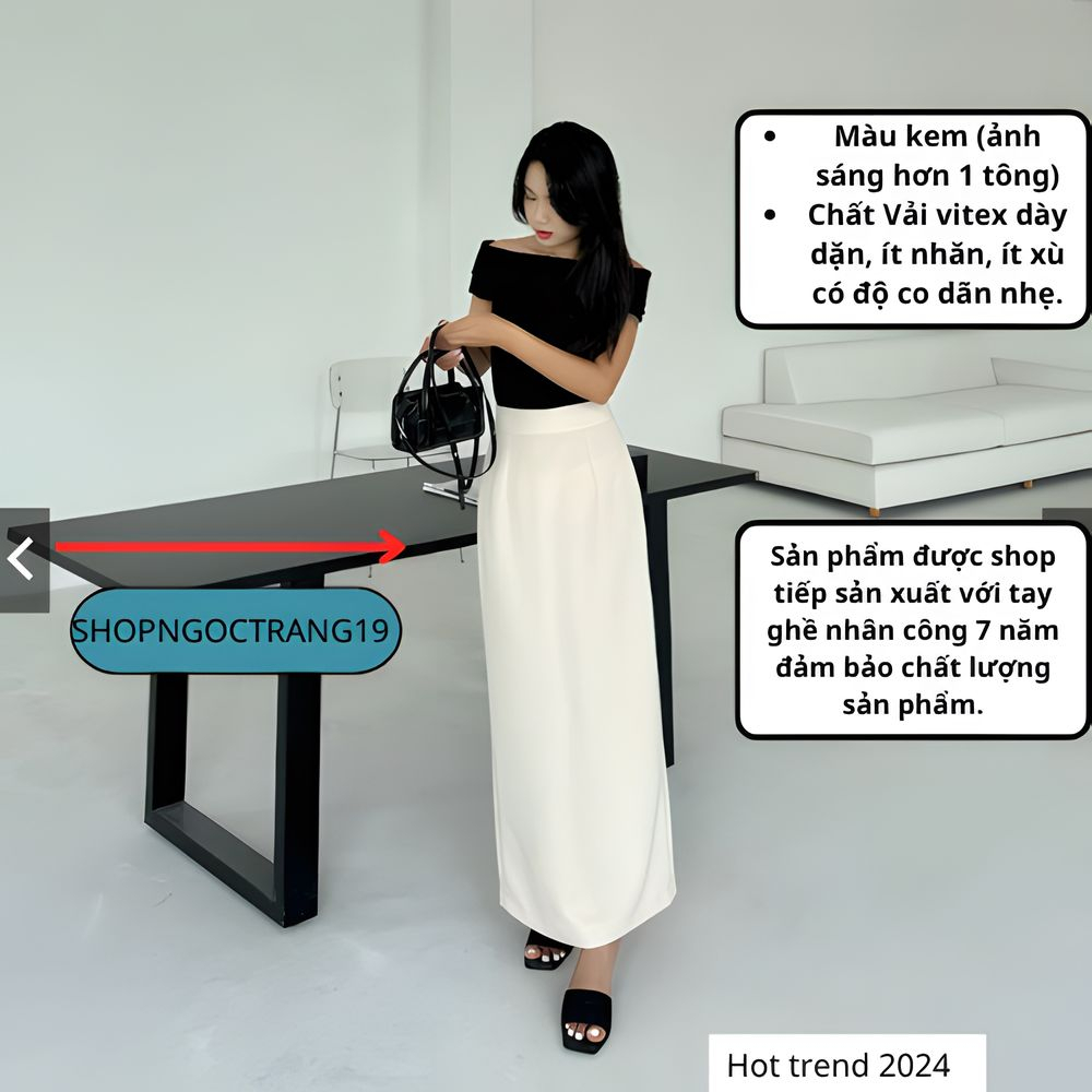 Chân Váy Xuông 88cm Xẻ Tà Sau Phối Túi 2 Bên Thời Trang Công Sở 2024 SHOPNGOCTRANG19 CV58