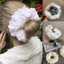 Dây buộc tóc ren trắng vải cotton to cỡ lớn nhiều lớp, cột tóc scrunchies phối ren đen trắng kiểu Pháp retro