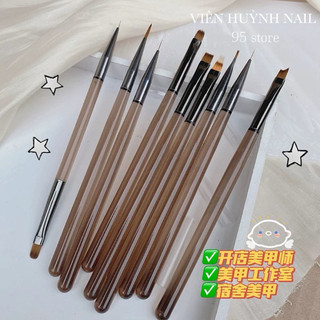 bộ cọ vẽ móng 9 cây cán nâu - nhiều kiểu cọ vẽ móng thông dụng