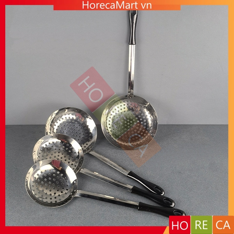 Vá xào inox có lỗ cán nhựa size Ø16/ 18/ 20/ Ø22cm, dùng xào mì, hủ ...