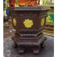 Khuôn đúc chậu lục giác rộng 30 cao 22 mẫu hoa kèm chân quỳ, chất liệu nhựa abs