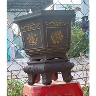 Khuôn đúc chậu lục giác rộng 30 cao 22 mẫu hoa kèm chân quỳ, chất liệu nhựa abs