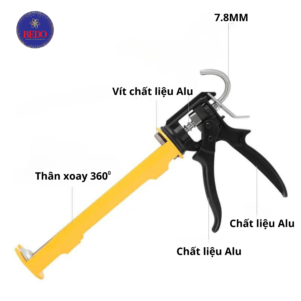 Súng Bắn Keo Silicon Cầm Tay BEDO Hợp Kim Nhôm Chắc Chắn Thi Công Keo Silicon Mượt Chính Xác