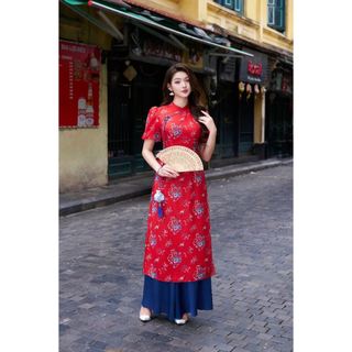 Áo dài cách tân tà ngắn phối tay phồng AD185