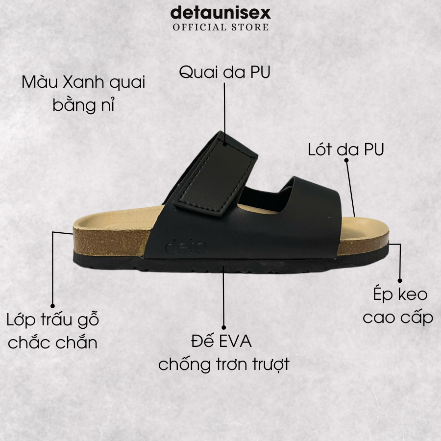 Ảnh Dép Birken đế trấu nam 2 quai ngang Detaunisex lót si kem - DETA25D 3