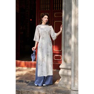 Áo dài tay lỡ cổ tròn phối tà ngắn AD195