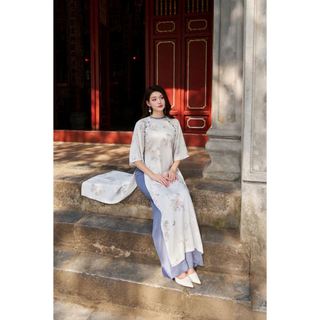 Áo dài tay lỡ cổ tròn phối tà ngắn AD195