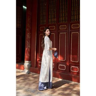 Áo dài tay lỡ cổ tròn phối tà ngắn AD195