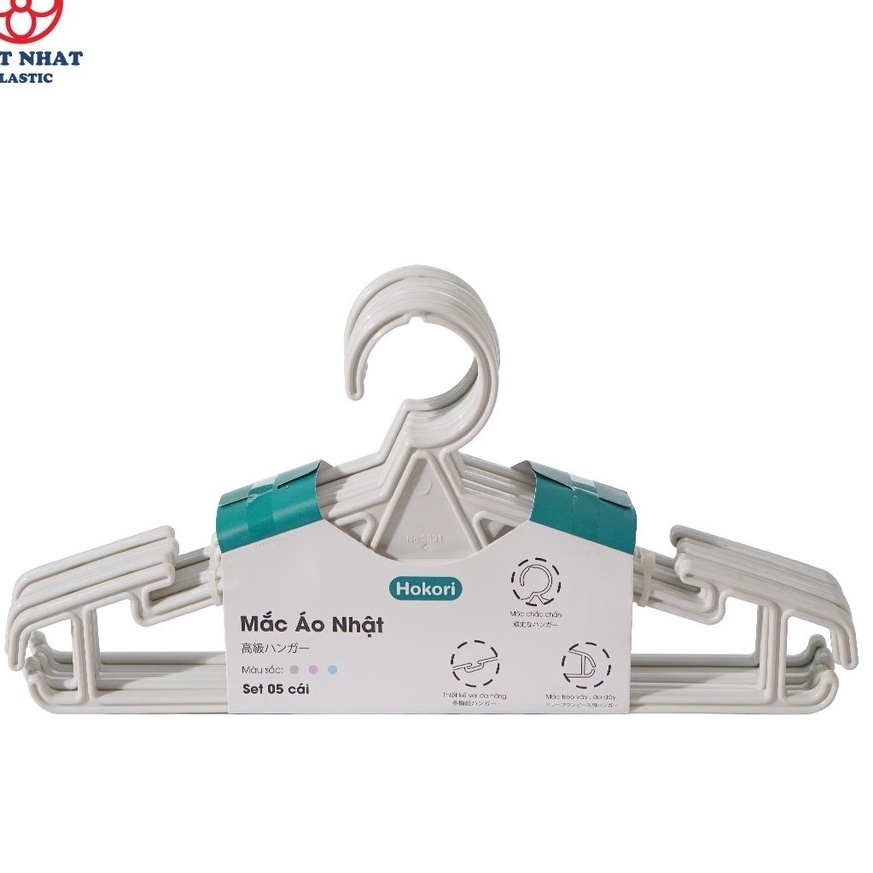 SET 5 Mắc treo giữ Form quần áo Hokori Chính Hãng Việt Nhật Plastic (mã 2831)