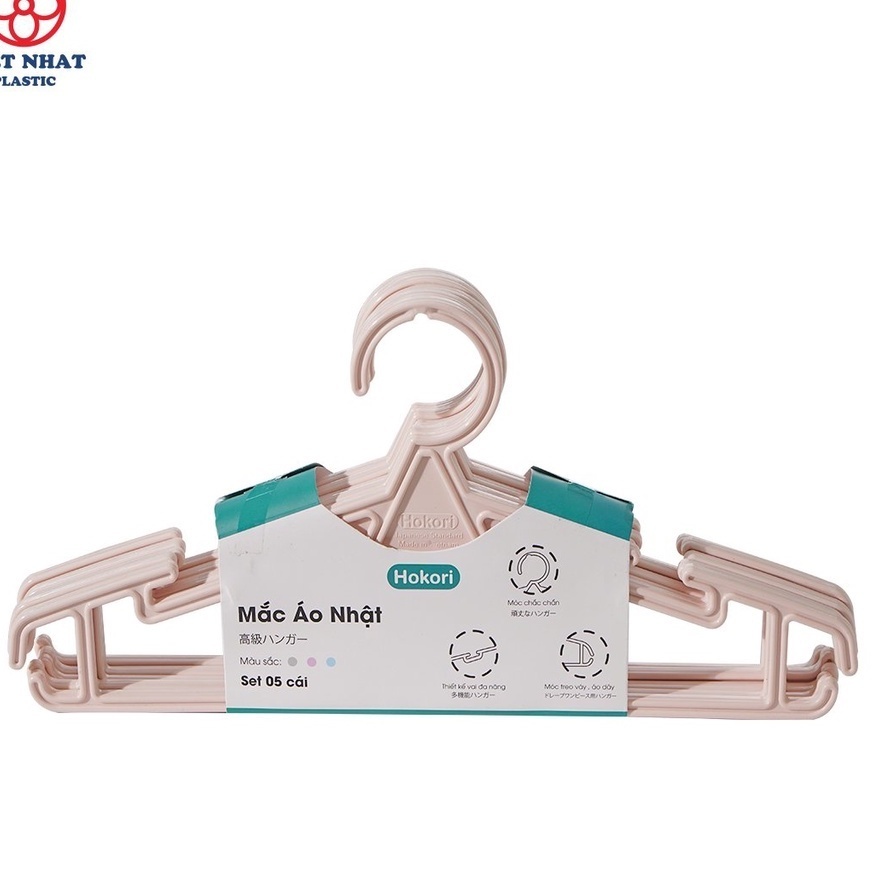 SET 5 Mắc treo giữ Form quần áo Hokori Chính Hãng Việt Nhật Plastic (mã 2831)