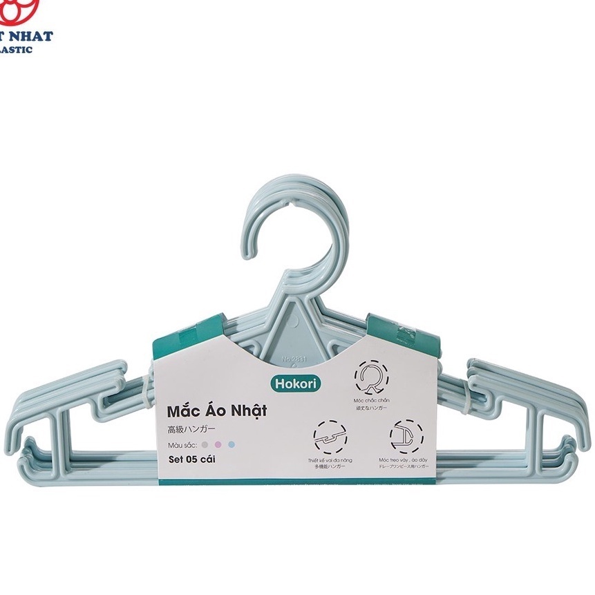 SET 5 Mắc treo giữ Form quần áo Hokori Chính Hãng Việt Nhật Plastic (mã 2831)