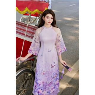 Áo dài cách tân tà ngắn phối hồ điệp 3D AD188