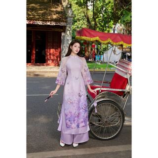 Áo dài cách tân tà ngắn phối hồ điệp 3D AD188
