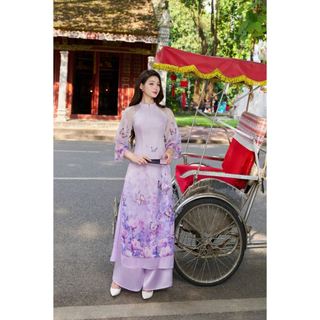 Áo dài cách tân tà ngắn phối hồ điệp 3D AD188