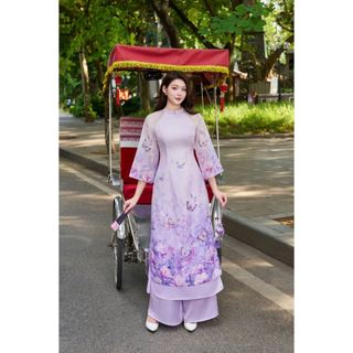 Áo dài cách tân tà ngắn phối hồ điệp 3D AD188