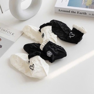 Set 5 đôi tất cổ thấp bèo ren họa tiết trái tim hoa