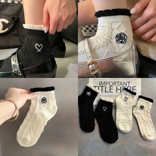 Set 5 đôi tất cổ thấp bèo ren họa tiết trái tim hoa