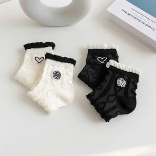 Set 5 đôi tất cổ thấp bèo ren họa tiết trái tim hoa