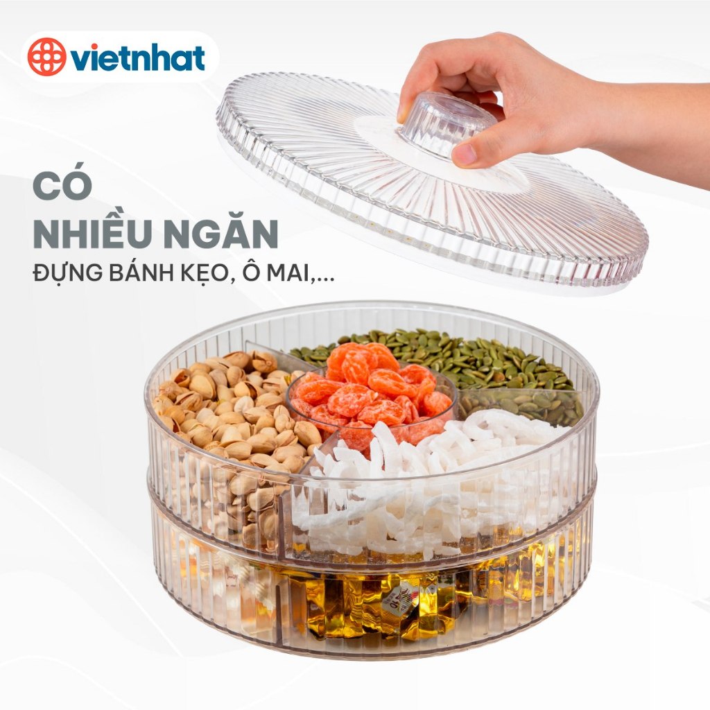 Khay đựng bánh kẹo mứt Tết 4 ngăn trang trí bàn trà mời khách Chính Hãng VIỆT NHẬT (mã 5635)