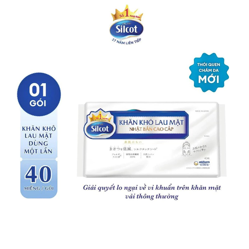 [MỚI] Combo 4 gói khăn khô lau mặt Silcot 40 miếng/góip