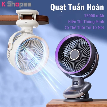 Quạt Mini Xoay tự động, Quạt tích điện mini, quạt kẹp tích điện 7 inch, kẹp bàn, xe đẩy pin 20000mAh