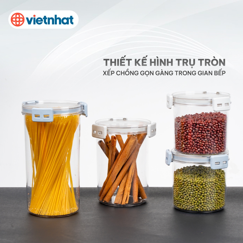 Hộp đựng đồ khô, Hộp đựng thực phẩm, Hộp đựng gia vị nhà bếp hình tròn chính hãng VIỆT NHẬT