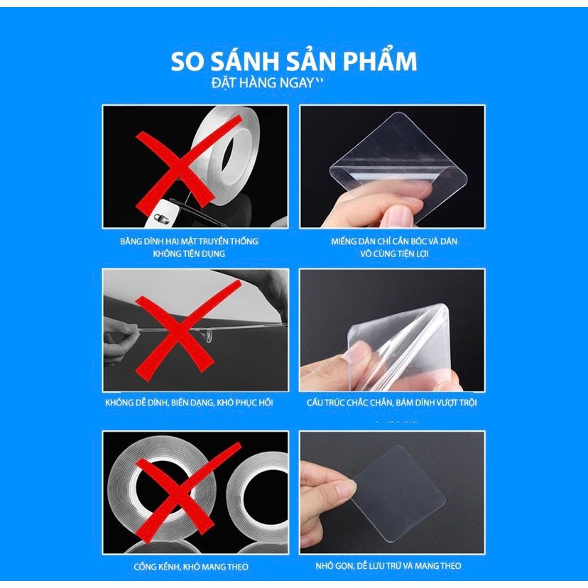 COMBO 10 Miếng dán 2 mặt trong suốt siêu dính đa năng
