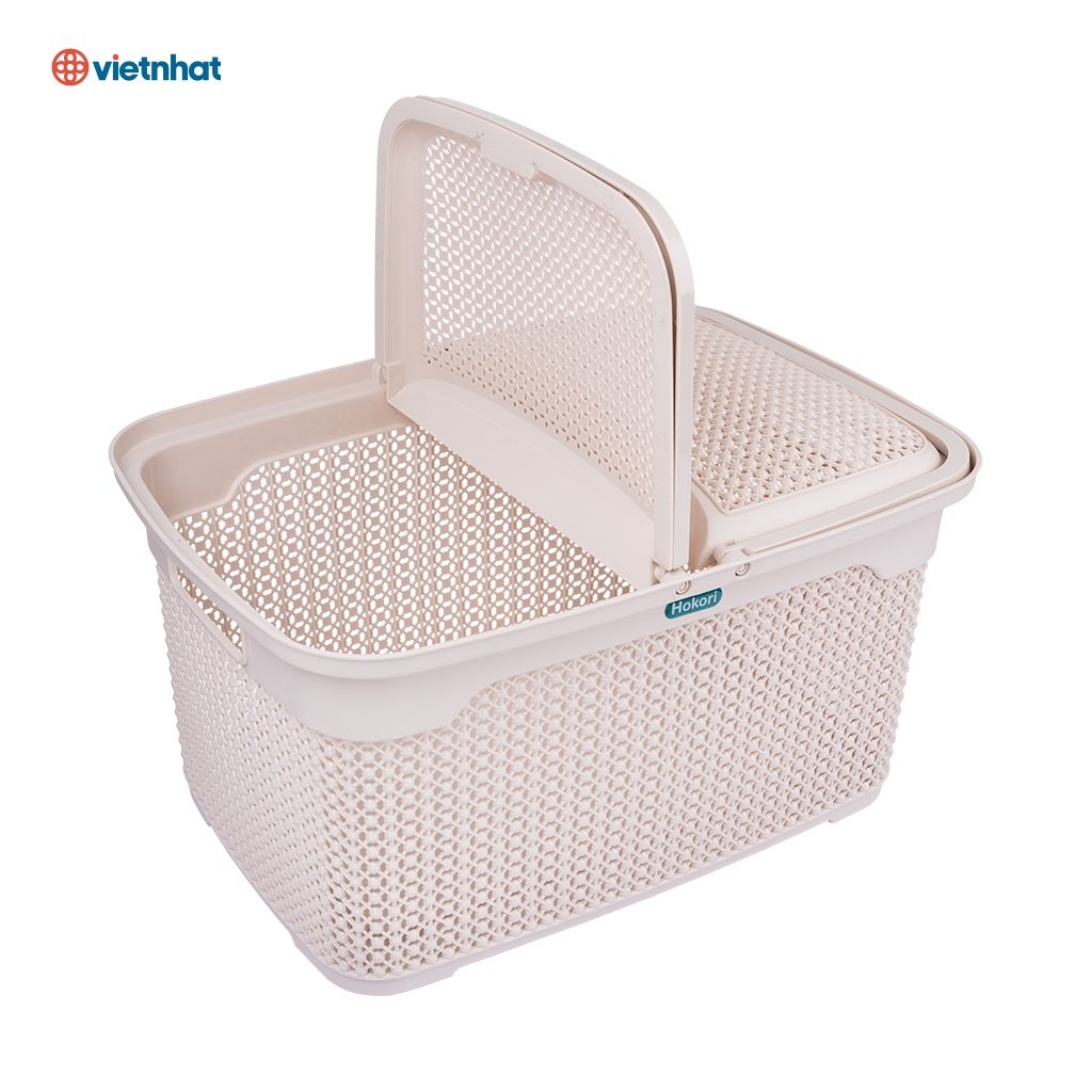 Làn Chấm Bi Hokri Có Quai Xách - Rỏ Đựng Đồ Tiện Lợi Chính Hãng Việt Nhật Plastic (mã 2609)