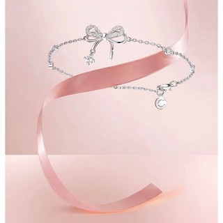 Lắc tay bạc nơ lấp lánh cho nữ Glow Harmony, vòng tay bạc kèm hộp đựng sang trọng