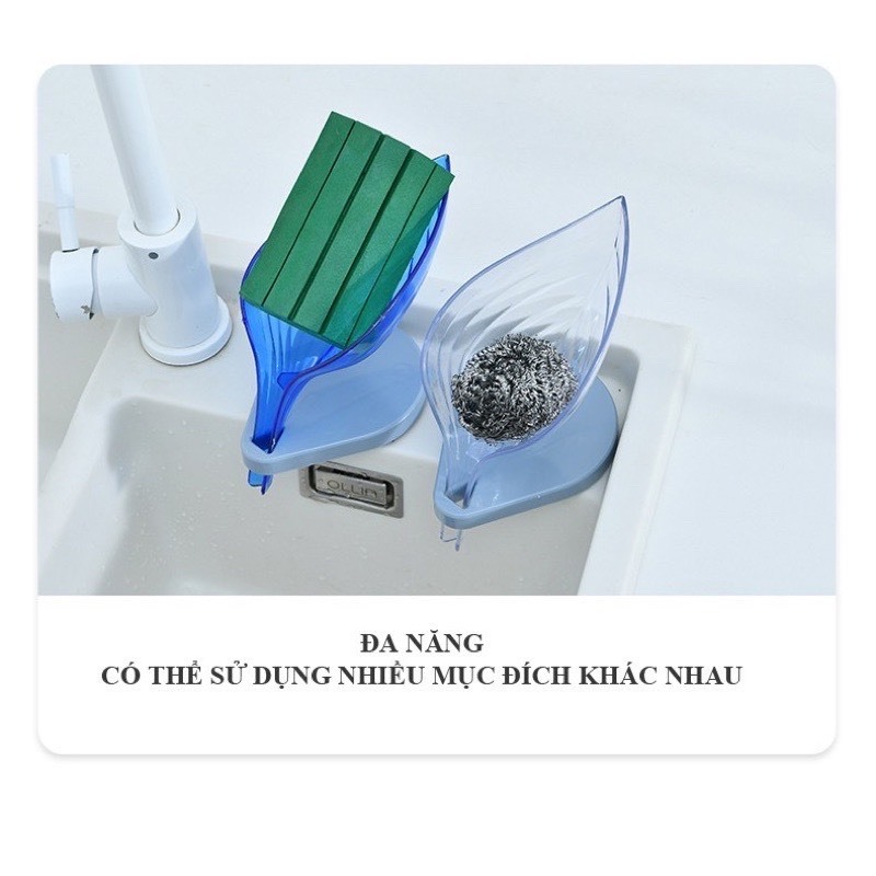 Giá để xà phòng hình chiếc lá chống trượt kèm nút hít chân không / Giá để đồ rửa chén bát