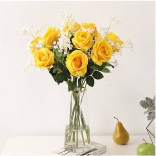 Combo 10 cành hoa giả - Hoa Hồng Nhung Lucas 65cm trang trí đẹp, giống thật