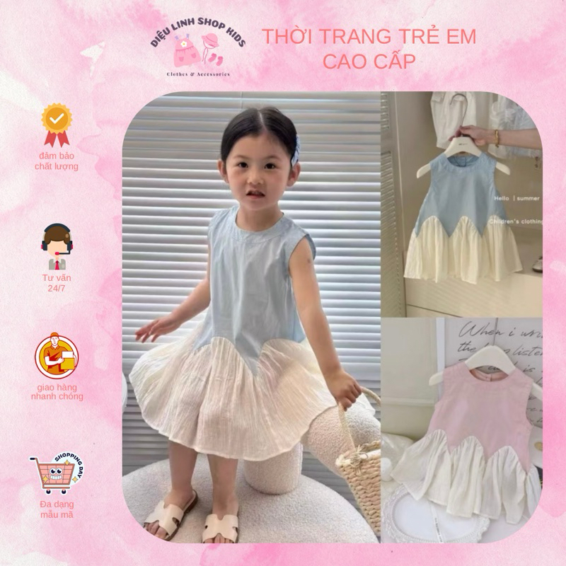 DL41 váy bé gái Diệu Linh Shop kids- Váy thiết kế chất liệu thô nến phối với chất tơ cho bé diện đi chơi đi học 8-38kg