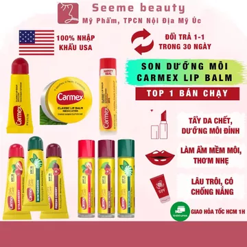 Son Dưỡng Môi Carmex Camex Lip Balm Thỏi Tuýp Hũ Có/ Không Mùi SPF15 Chống Nắng HÀNG MỸ SeeMe Beauty