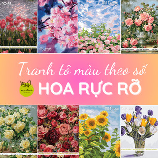 TỔNG HỢP- Tranh sơn dầu số hóa tự tô, Tranh tô màu theo số HOA RỰC RỠ, có khung, kích thước 40x50cm