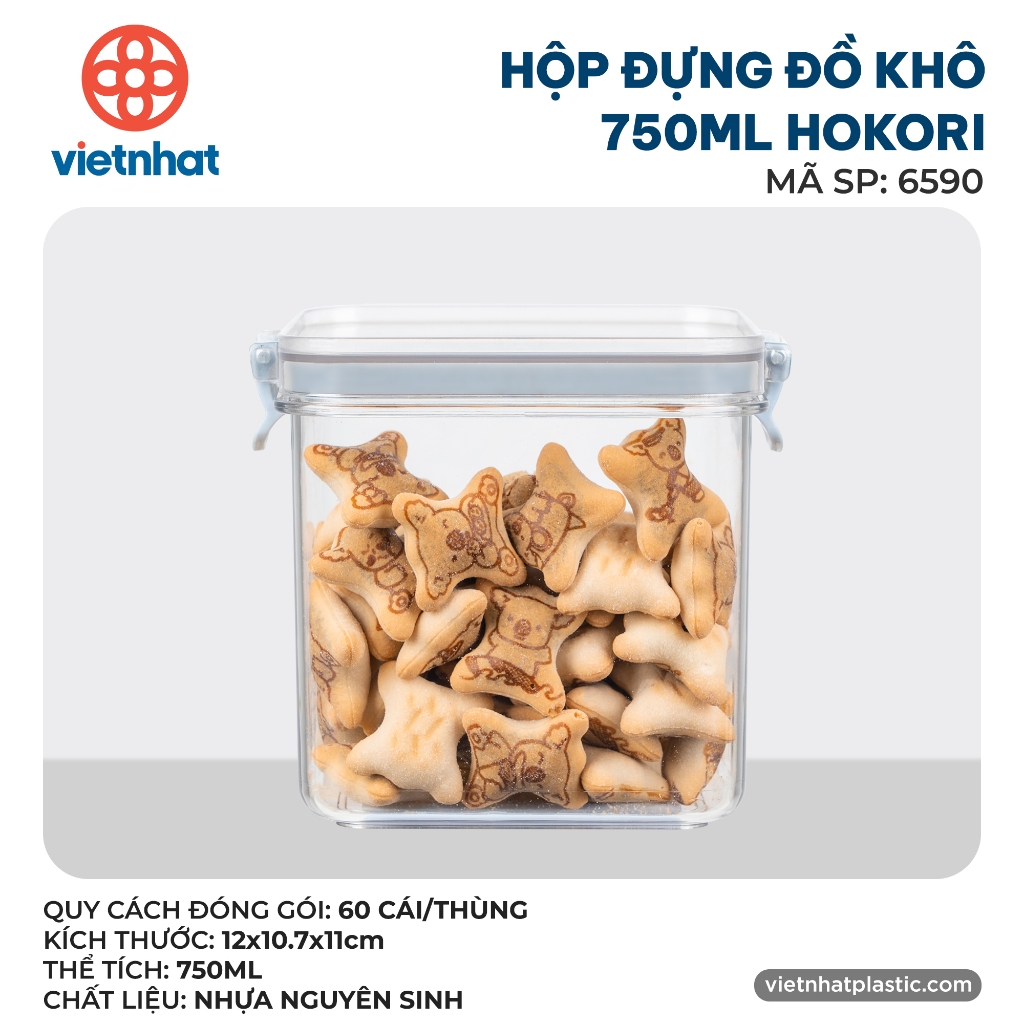 Hộp đựng đồ khô nắp vuông chống ẩm mốc, côn trùng dung tích 750ml/1000ml/1500ml chính hãng Việt Nhật