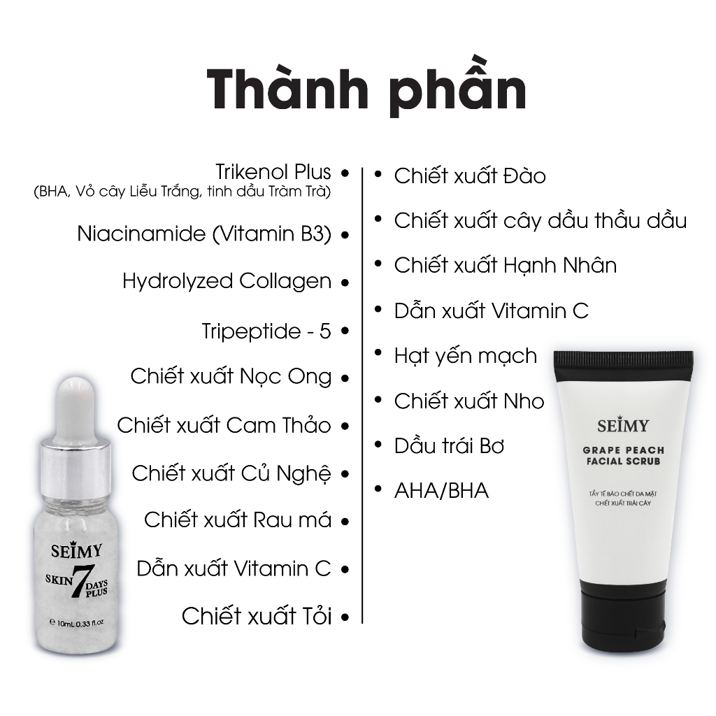 Ảnh Combo Gel Tẩy Da Chết Mặt và Serum Hỗ Trợ Giảm Mụn Thâm Seimy 10ml 1