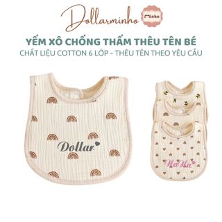Yếm xô muslin hình chữ U THÊU TÊN cho bé theo yêu cầu siêu sinh, yếm giữ ấm cổ, ngực cho bé