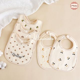 Yếm xô muslin hình chữ U THÊU TÊN cho bé theo yêu cầu siêu sinh, yếm giữ ấm cổ, ngực cho bé