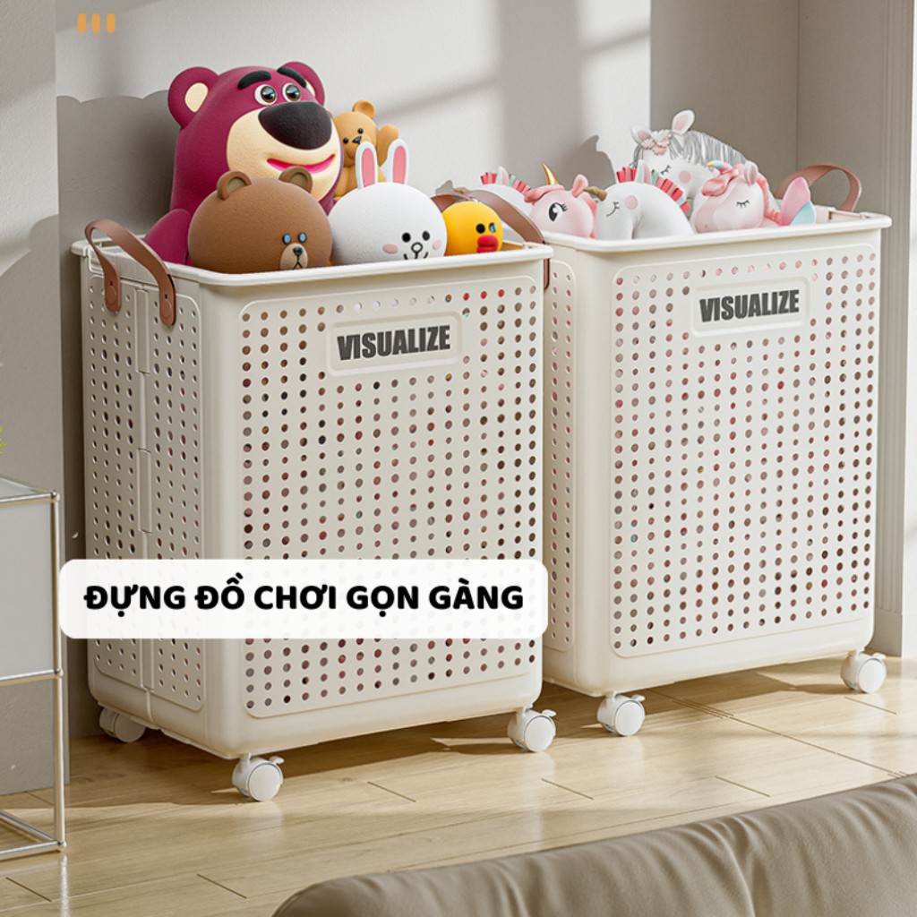 Giỏ Đựng Đồ Chơi Cho Bé ENODA HOME, Giỏ Nhựa Gấp Gọn Đựng Đồ Chơi Có Bánh Xe Q046