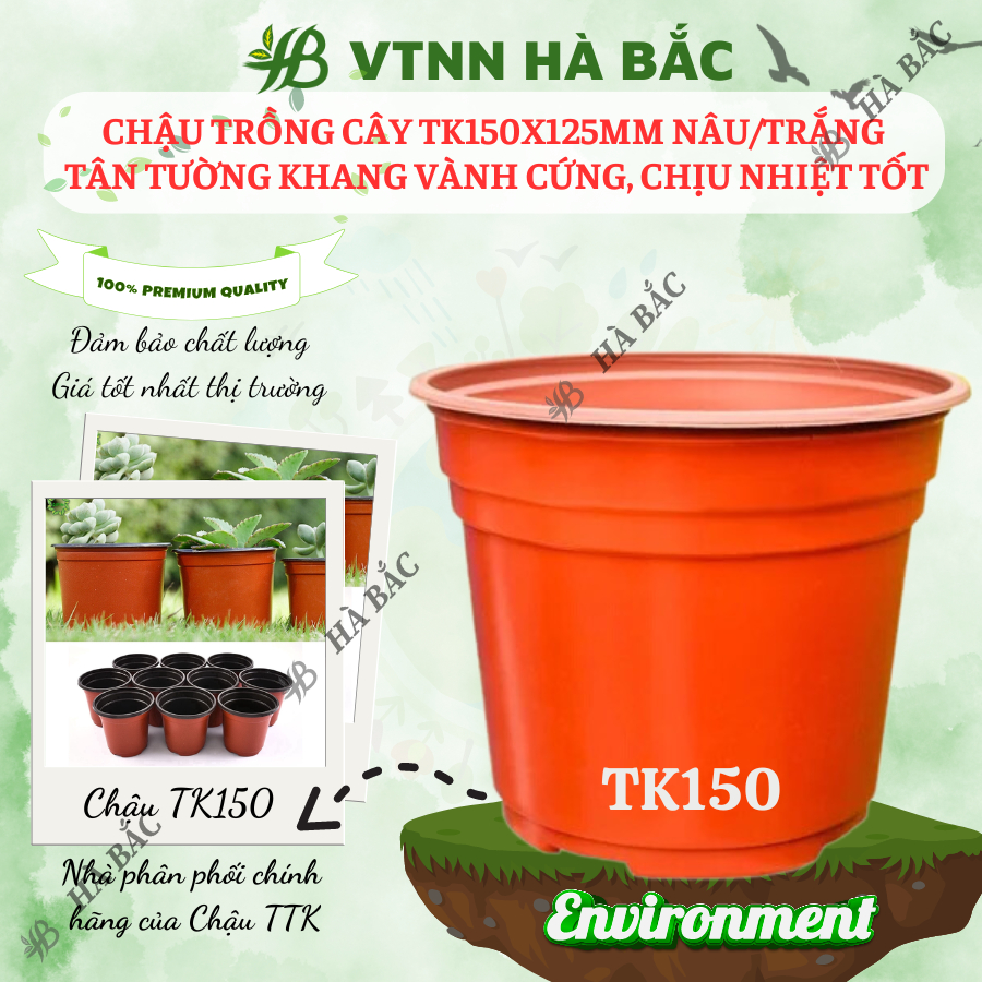 [5 cái] Chậu Trồng Cây 150x125mm Nâu/Trắng, hiệu Tân Tường Khang, vành cứng, chịu nhiệt tốt, bền - Nông Nghiệp Hà Bắc