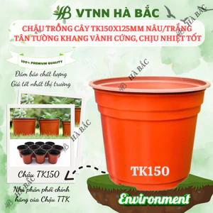 Chậu Trồng Cây 150x125mm Nâu/Trắng, hiệu Tân Tường Khang, vành cứng, chịu nhiệt tốt, bền - Nông Nghiệp Hà Bắc