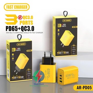 (HOT HOT) Củ sạc nhanh PD 65w AR-PD05 sạc nhanh full hộp 1 cổng USB+ 2 cổng PD Bảo Hành 6 Tháng đổi mới phukienmk10
