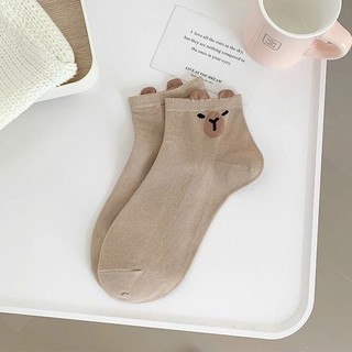 Set 5 đôi tất gấu tông nâu cổ thấp dễ thương