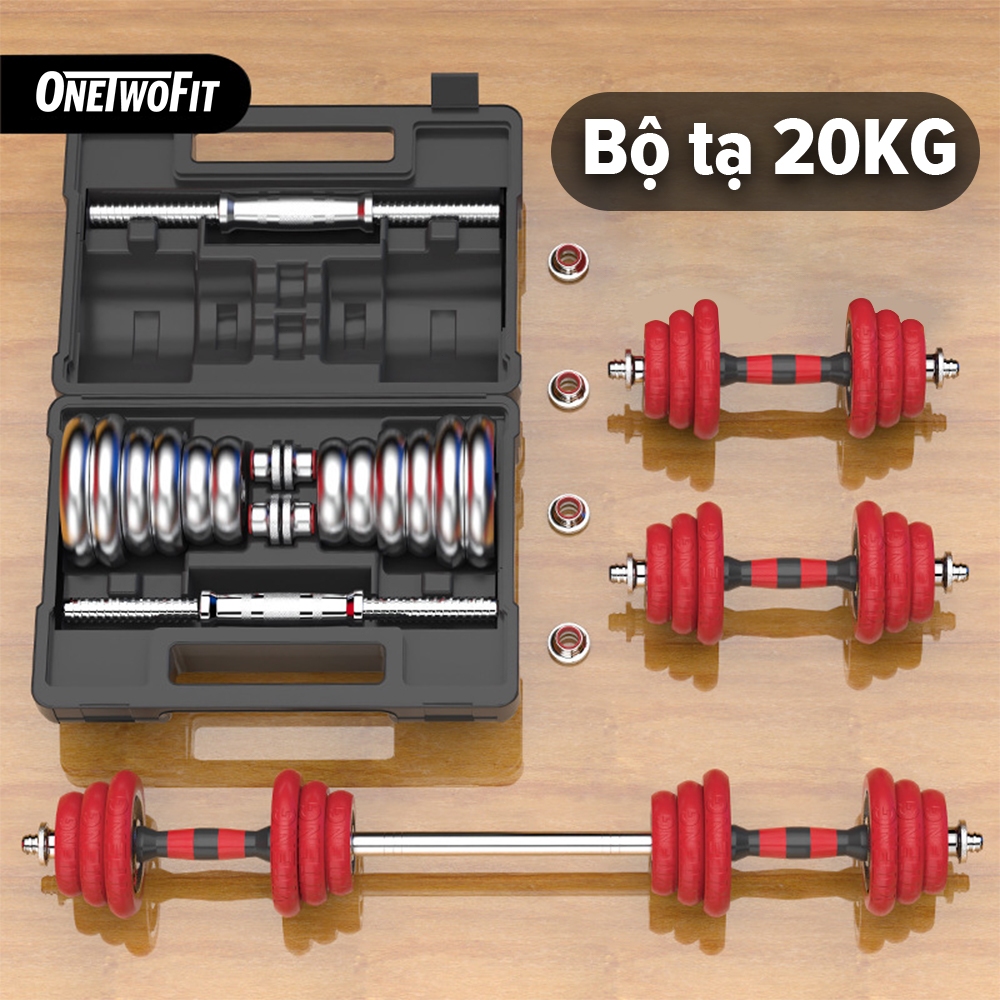 Ảnh OneTwoFit tạ tập tay Barbell Dumbbell 20kg +30cm Barbell bar Bộ đĩa tạ tập gym thép nguyên chất 1