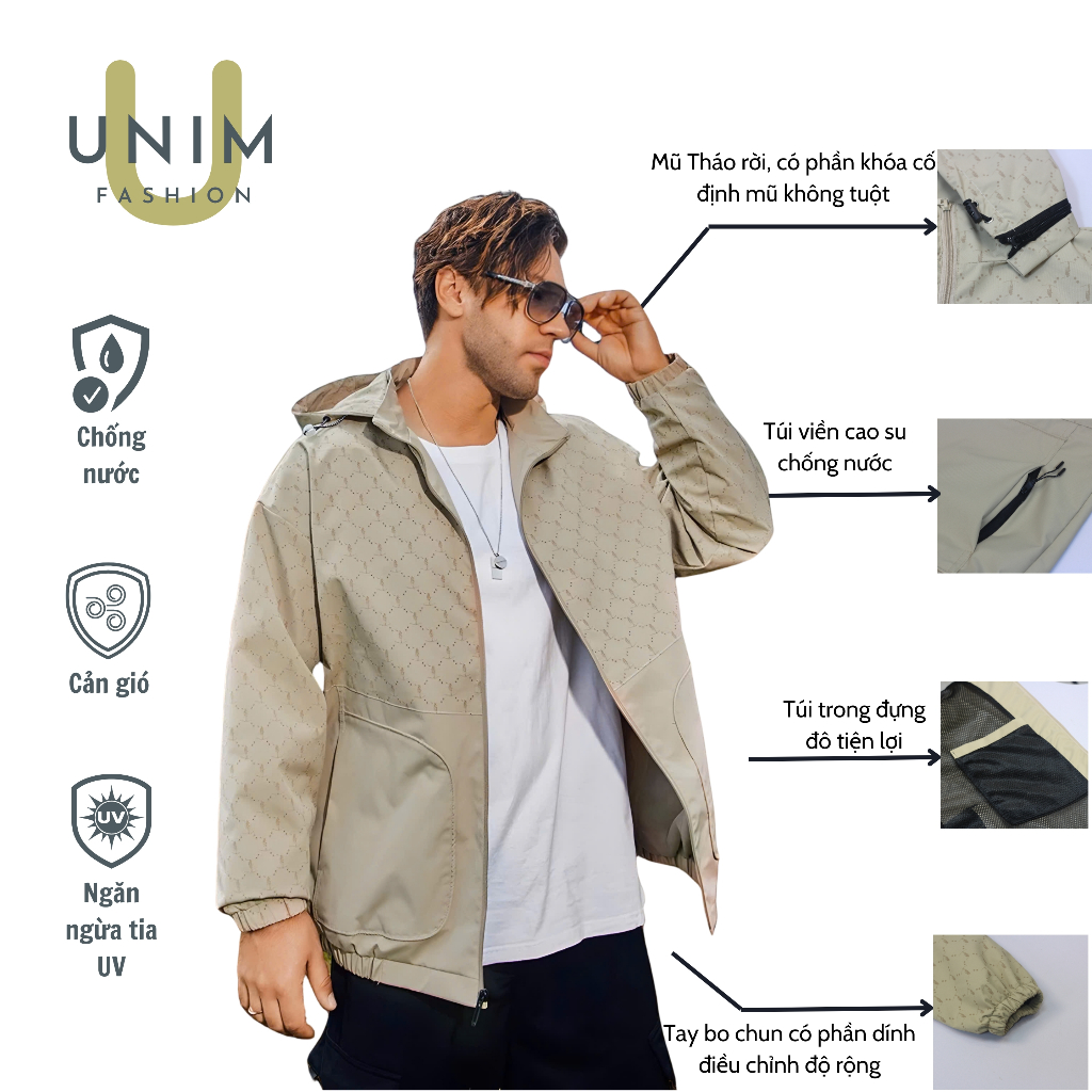 [XẢ KHO] Áo Gió Dập Vân 2 Lớp Chống Nước Dập Vân Chìm Unim Store Vải Tráng Bạc Cao Cấp Có Túi Trong - G08