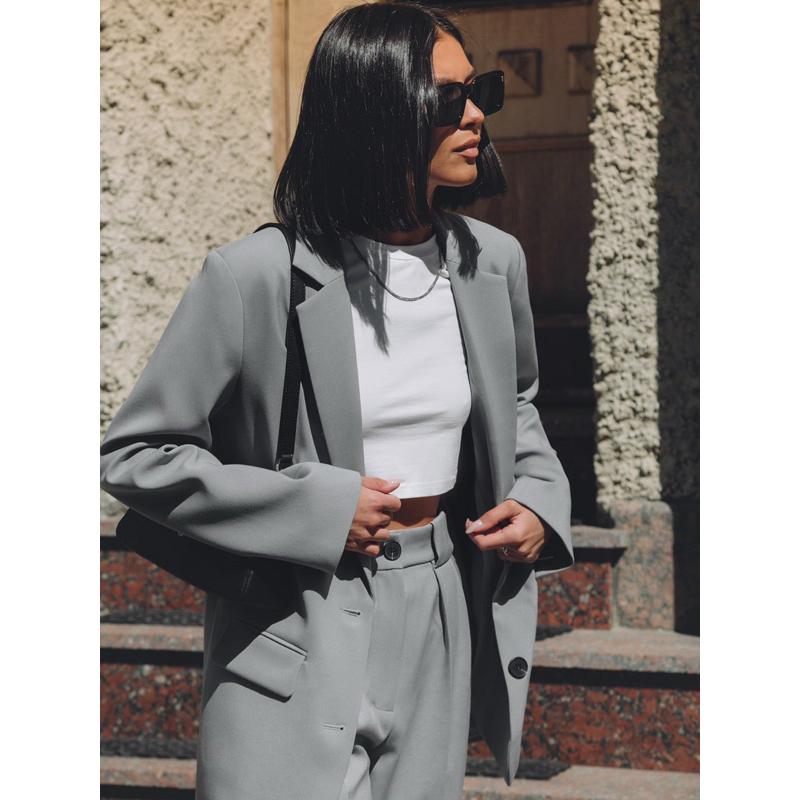 Set Áo blazer nữ  & Quần  [MAY THEO SỐ ĐO] - chất liệu cao cấp, 2 lớp, lót lụa mềm, màu xám