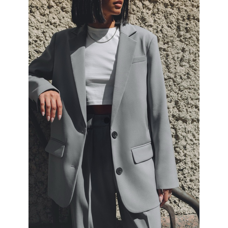 Set Áo blazer nữ  & Quần  [MAY THEO SỐ ĐO] - chất liệu cao cấp, 2 lớp, lót lụa mềm, màu xám