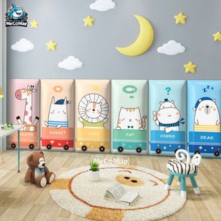 Miếng Xốp Dán Tường Chống Va Đập Cho Bé, Tấm Lót Dán Tường 3D Hình Hoạt Hình Ngộ Nghĩnh Set 6 Tấm