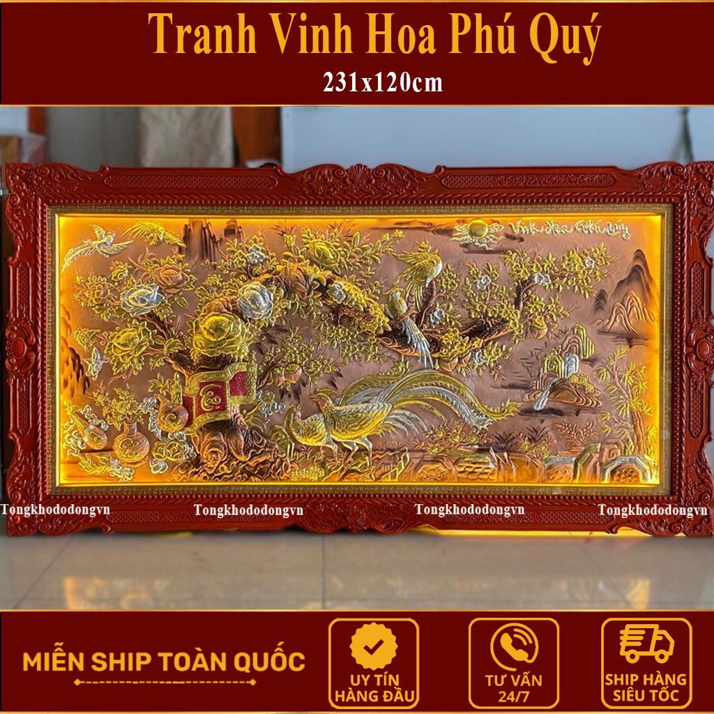 Vinh Hoa Phú Quý Tranh Đồng 115x75cm Decor Treo Tường Giả Cổ Cao Cấp Freeship
