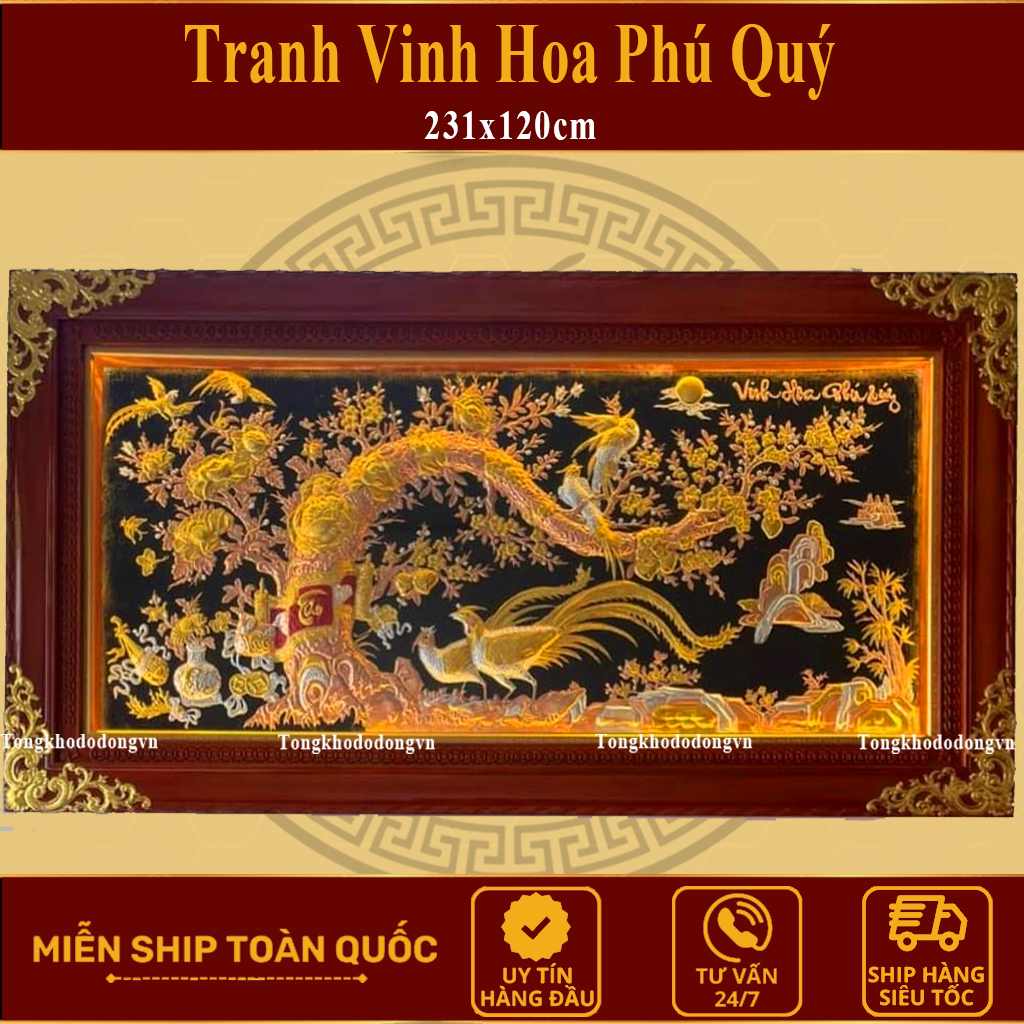 Vinh Hoa Phú Quý Tranh Đồng 115x75cm Decor Treo Tường Giả Cổ Cao Cấp Freeship
